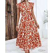 economico Abiti Floreali Stampati-Per donna Abito Midi Abito Floreale Abito Stampato Moda Moderno All'aperto Vacanza Uscire Vestibilità comoda Floreale Senza Maniche Collo alla coreana Arancione Marrone Verde Blu scuro Estate