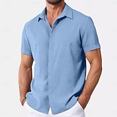 tanie Klasyczny-Męskie Koszula Koszula lniana Letnia koszula Koszula zapinana na guziki Codzienna koszula Koszula plażowa Równina Urlop Codzienny Czarny Biały Rumiany róż Niebieski Krótki rękaw Kołnierz Lato Odzież