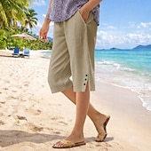 economico Pantaloni di Lusso-Per donna Pantaloncini in cotone e lino Pantaloni capri Chinos Shorts Vacanza Streetwear Casual Lunghezza al ginocchio Vita media Semplice Tasca Elastico in vita Traspirante Inelastico Quotidiano