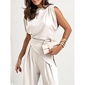 Χαμηλού Κόστους Γυναικείες φόρμες μπλούζας-Γυναικεία Σετ παντελονιών Τοπ μπολερό Αμάνικο Στρογγυλή Ψηλή Λαιμόκοψη Συμπαγές Χρώμα Κομψό Μοντέρνα Κομψό στυλ street Causal Καθημερινά ΕΞΩΤΕΡΙΚΟΥ ΧΩΡΟΥ Σκούρο γκρι Μαύρο Λευκό Καλοκαίρι