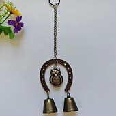 cheap Wall Sculptures-A Lucky Horseshoe Owl Wind Chime, Outdoor Iron Art Love Wind Chime, Vintage Horseshoe Design, Valentine's Day Iron Nail Wind Chime Home Decoration for Good Luck in Love, Perfect Garden Ornament