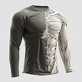 voordelige 3D T-shirts-Voor heren 3D Simulatie T-shirt Lange mouw T-shirt 3D-afdrukken Strakke ronde hals Overhemd Modieus overdreven Dagelijks Straat Zwart Wit Bruin Zomer Lente Herfst Kleding S M L XL XXL XXXL