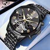 halpa Mekaaniset kellot-OLEVS miesten automaattikello nahkahihna kalenteri luurankokellotaulu trendiklassikko vedenkestävä Moonswatch rannekello 7009