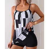 abordables Surfing Tankinis &amp; Bikinis-Women's Ruched Swimsuit Tankini Sets Rash Guard Swimwear Black UPF 50+ Sleeveless - Surfing Beach Swimming Summer