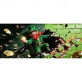 cheap Holiday Tapestries-St Patrick's Day Garage Door Cover, Green Four-Leaf Clover &amp; Gold Coin Design, Festive Holiday Wall Banner, St. Patrick's Day Party Decoration for Garage or Home.