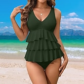billige Surfing Tankinis og Bikinier-Dame Badedrakt med blomstertrykk To stykke badedrakt Blomstret Ensfarget Tropisk V-hals Midjekontroll Elastisk Ermeløs Badetøy Surfing Strand Ferie Sommer