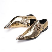 preiswerte Männer Schuhe-Herren Mardi Gras Gold Schlangen-Druck Doppel-Schnalle Loafer – Luxus 100% Premium Rindsleder Schuhe mit glänzendem Gold-Finish Perfekt für Karneval festliche Partys und besondere Anlässe