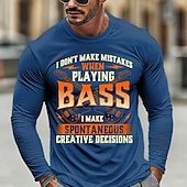 billige Musikk &amp; Instrument Grafiske T-skjorter-Herre Musikk Morsom Slang T skjorte Langermet T skjorte 3D-utskrift Crew-hals Skjorte Mote Daglig Grunnleggende Avslappet Daglig Gate Blå Svart Rød Sommer Vår Klær S M L XL XXL XXXL