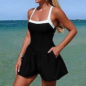 Χαμηλού Κόστους Surfing Tankinis και Bikinis-Γυναικεία Φορέματα Κολύμβησης Μονόχρωμο Ελαστικό Αμάνικο Μαγιό Σέρφινγκ Παραλία Διακοπές Καλοκαίρι