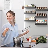 Недорогие Стойки для хранения-2 магнитных органайзера для холодильника с 4 съемными крючками, магнитная полка для хранения без сверления, боковая полка для хранения на холодильнике, компактные аксессуары для кухни и ванной,