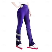 abordables Calças e Leggings de Patinação Artística-Figure Skating Pants Women's Girls' Ice Skating Bottoms Black Stretchy Training Competition Skating Wear Thermal Warm Crystal / Rhinestone Ice Skating Figure Skating