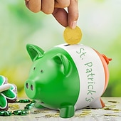 tanie Dzień Świętego Patryka-Złote monety na dzień św. Patryka - 100/200 sztuk złotych zielonych monet na szczęście, plastikowe monety koniczyna skrzat, moneta z 3-listną koniczyną do dekoracji i upominków na imprezę