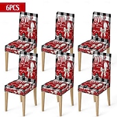 رخيصةأون غطاء كرسي الطعام-غطاء كرسي طعام مطاطي لعيد الحب، بنقشة مربعات الجاموس باللونين الأسود والأبيض مع قلب وقوس على مسند الظهر، غطاء كرسي شتوي قابل للإزالة والغسل للمنزل والمطعم والمطبخ وغرفة المعيشة (1/4/6 قطع)