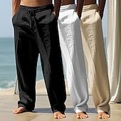 ieftine Vacanţă-Bărbați Pantaloni de in Pantaloni Pantaloni de vară Pantaloni largi Pantaloni de plajă Cordon Talie elastică Pachet multiplu Culoare solidă Confort Respirabil Lungime totală Zilnic Plajă Concediu