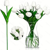 رخيصةأون زهور اصطناعية-باقة زهور توليب صناعية واقعية مكونة من 22 قطعة - زهور توليب صناعية وردية وبيضاء بسيقان خضراء مصنوعة من الراتنج/البلاستيك لتزيين حفلات الزفاف والمنازل والمكاتب - قطعة مركزية واقعية للطاولة سهلة الصيانة