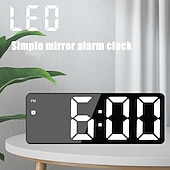 Недорогие Декоративные огни-цифровые часы, светодиодные зеркальные часы, большой зеркальный таймер с дисплеем, бесшумные светящиеся будильники с отображением даты и температуры, современный декор для дома, настольные украшения