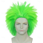  Parrucche Verdi Parrucca Sintetica Liscia Taglio Stratificato Asimmetrico Parrucca Fatta a Macchina Corti Capelli Sintetici Verdi Uomini Festa Naturale Verde