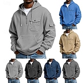 economico felpe con cappuccio da uomo di base-Per uomo Felpa con cappuccio Maglione Felpa con cappuccio e zip corta Felpa con cappuccio in pile Grigio chiaro Con Cappuccio Semplice Tasca Quotidiano Sport &amp; Outdoor Ferie Streetwear Abbigliamento