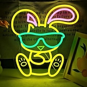 Недорогие Пасхальные огни-Неоновые вывески в виде пасхальных яиц и кроликов, светящиеся, с регулировкой яркости, питанием от USB, разноцветные неоновые светильники для дома, гостиной, спальни, вечеринки, украшения стен,