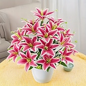cheap Artificial Flower-18 Head Artificial Lily Flowers - Elegant Faux Blooms, Perfect for Weddings, Parties, Christmas, Thanksgiving Decorations, Living Room, Bedroom, Dining Table Styling, and Instagram-Inspired Home Decor
