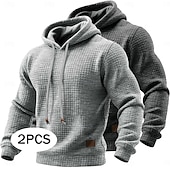 abordables sudaderas basicas hombre-Hombre Sudadera Sudadera con capucha y diseño de gofres Pull-over Blanco+Gris Oscuro Con Capucha Plano Bolsillo canguro Con Texturas Casual Diario Deporte Ropa de calle Fresco Ropa deportiva Otoño