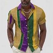 abordables Diseño Geométrico-Mardi Gras Hombre Bloque de color Carnaval Camisa Abotonar la camisa Manga Corta Moda informal Fiesta Festivos Verano Primavera Cuello Vuelto Impresión 3D camisas con cuello Amarillo