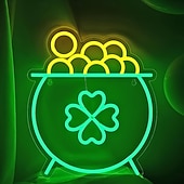 olcso Dekoratív fények-Szent Patrik-napi neonreklámok faldekorációhoz lóhere aranypénz kalap LED-es táblák neonbár táblák hálószobába USB világító tábla otthonra bár fali ember barlang buli klub étterem szálloda