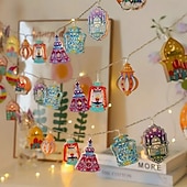 ieftine Acumulatoare-șir de lumini decorative din fier forjat Ramadan Eid 3m-20leds felinar castel stea lună atmosferă lumină decorativă baterie AAA sursă de alimentare USB