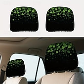 baratos Capas de Sofa-2 capas de encosto de cabeça para carro com trevo verde | compatíveis com todos os veículos, pretas &amp;Adesivo para carro com estampa de trevo verde, design plano 2D, poliéster, fácil instalação -