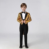 olcso Gyűrűvivő öltönyök és ruhák-3 részes gyűrűhordozó öltöny fiú gyerek öltöny blézer &amp;nadrág &amp;nyakkendő fiú hivatalos öltöny hétköznapi kültéri party divat menő alapvető egyszínű kék ezüst fekete poliészter