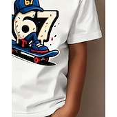 preiswerte Jungen 3D Lustiger Humor-Baumwolle Kinder Jungen Schwarz Weiß Grafik Lustiger Slang 67 T-Shirt Bluse Rundhalsausschnitt Kurzarm Outdoor Alltagskleidung Mode Streetwear Designer Drucken Sommer
