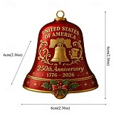 cheap Ornaments-United States 250th Anniversary Christmas Bell Ornament Xmas Gold Vintage-Style Metal Commemorative Doorbell for Patriotic Holidays