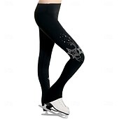 abordables Pantalones y Leggings de Patinaje Artístico-Pantalones de patinaje artístico para mujer y niña, elásticos, negros, para entrenamiento, competición, térmicos, cálidos, con cristales y diamantes de imitación, para patinaje sobre hielo.
