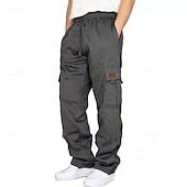 abordables Carga-Men's Cargo Pants Sweatpants Trousers Straight Leg Sweatpants Drawstring Pocket Elastic Waist Plain Comfort Wearable Daily Outdoor Holiday Fashion Classic Style Black White