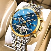 cheap Mechanical Watches-The New Olevs Men'S Business Watch With Luminous Perpetual Calendar Date And Day Display Multi-Functional Mechanical Watch Skeletonized Casual And Fashionable Waterproof Sports Men'S Wristwatch