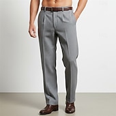 halpa Löysä-Miesten Housut Puvunhousut Vohveli housut Edessä tasku Suora jalka Yhtenäinen väri Raita Mukavuus Täyspitkä Päivittäin liiketoiminta Pyhäpäivä Muoti Tyylikästä ja modernia Musta Laivaston sininen