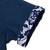 economico camicia da uomo con bottoni-Per uomo Camicia Camicia Estiva Camicia con Bottoni Nero Bianco Blu marino Azzurro Manica Corta Floreale Blocco di colori Collo ripiegato Streetwear Casuale Bottonato Abbigliamento Poliestere Sport