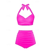 economico Surfing Tankinis &amp; Bikinis-Per donna Costume da bagno Bikini a vita alta con volant 2 pezzi Tropicale Senza schiena Protezione UV Alta elasticità Senza Maniche Costume da Bagno Surf Immersione Snorkeling Estate