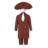  250th Anniversary USA Rococo Baroque Outfits Long Sleeves George Washington Colonial Revolutionary War Costumes Fancy Dress Boys' Carnival Independence Day 4th of July Kid's Coat Pants Collar