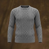 abordables suéter de los hombres-Suéter irlandés para hombre, suéter de punto, suéter de punto con cable acanalado, tops regulares, de punto, liso, cuello redondo, vintage, para mantener el calor, ropa de uso diario, ropa para salir, prendas de vestir, otoño e invierno
