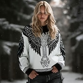 voordelige Boho Tops-Dames Trui-sweatshirt Afdrukken Bloemig Grafisch Warm Actief Vintage Lange mouw Strakke ronde hals Ronde hals Normale tops Casual Straat Dagelijks gebruik Wit Lente Herfst Winter