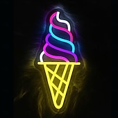 Недорогие Декоративные огни-Неоновая вывеска «Мороженое» для украшения стен, с регулируемой яркостью, питанием от USB, светодиодная неоновая вывеска для гостиной, ресторана, магазина мороженого, дня рождения, спальни, бара,