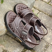 billiga Casual Sandals-Men's Brown  Velcro Sandals – Adjustable Strap Design with Comfortable Footbed, Ideal for Casual Wear, Beach Trips and Outdoor Activities