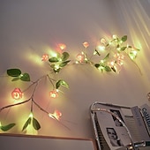 cheap Battery String Lights-1.8M 48 LED Beads Artificial Rose Vine String Lights, Waterproof with Timer, AAA Battery Box, Indoor/Outdoor Bedroom, Living Room, Garden, Party, Wedding, Holiday Decoration