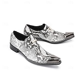 cheap Premium Leather Loafers-Men's White Snake Print Slip-On Shoes with Metal Accents – Stylish Formal Shoes for Evening Wear and Fashion-Forward Occasions