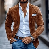 abordables Blazers Clásicos para Hombres-Hombre Blazer de gamuza sintética Chaqueta americana Casual Negocio Trabajo Elegante Vintage Primavera Otoño Terileno Color sólido Botonadura Simple Chaqueta de sport Marrón Color Caquí