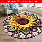 ieftine Covorase de zonă-Covor de zonă cu imprimeu plat 2D, seria floarea-soarelui, covor din catifea cristalină pentru sufragerie, canapea, masă de cafea, dormitor, noptieră, dressing, husă decorativă moale pentru podea
