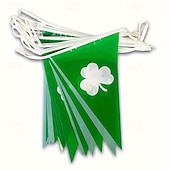 cheap Party Supplies &amp; Decor-20 Green Shamrock Flag Banners - St Patrick's Day Decorations Double-Sided Hanging Flags Featuring White Shamrock Design PE Material Suitable for Gardens Parties and Festival Celebrations