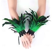 abordables Accesorios-Carnaval 2026 Accesorios de Samba del Carnaval de Río Puños de Muñeca de Plumas Negras para Mujeres Puños de Raso de Encaje Disfraz de Actuación Festival Brasil