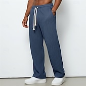 cheap Straight Leg-Men's Waffle Sweatpants Trousers Casual Pants Straight Leg Sweatpants Drawstring Plain Comfort Breathable Full Length Casual Daily Outdoor Vacation Fashion Purple Brown Micro-elastic